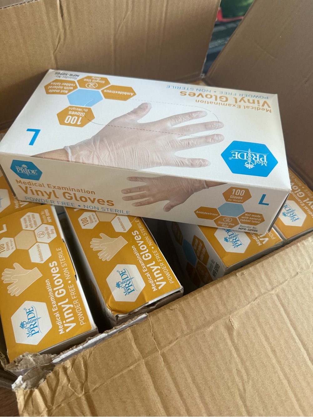 PRIDE Medical Examination Vinyl Gloves - Large - Yellow Box
